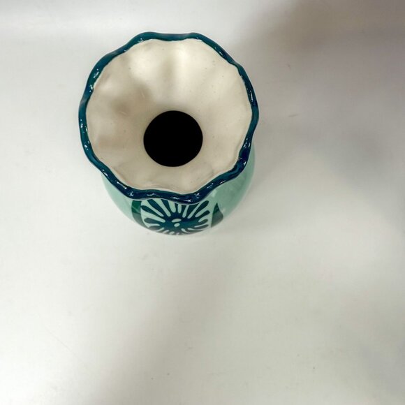 Anthropologie Ceramic Floral Ruffle Top Vase 10" Mint Green - Picture 3 of 8